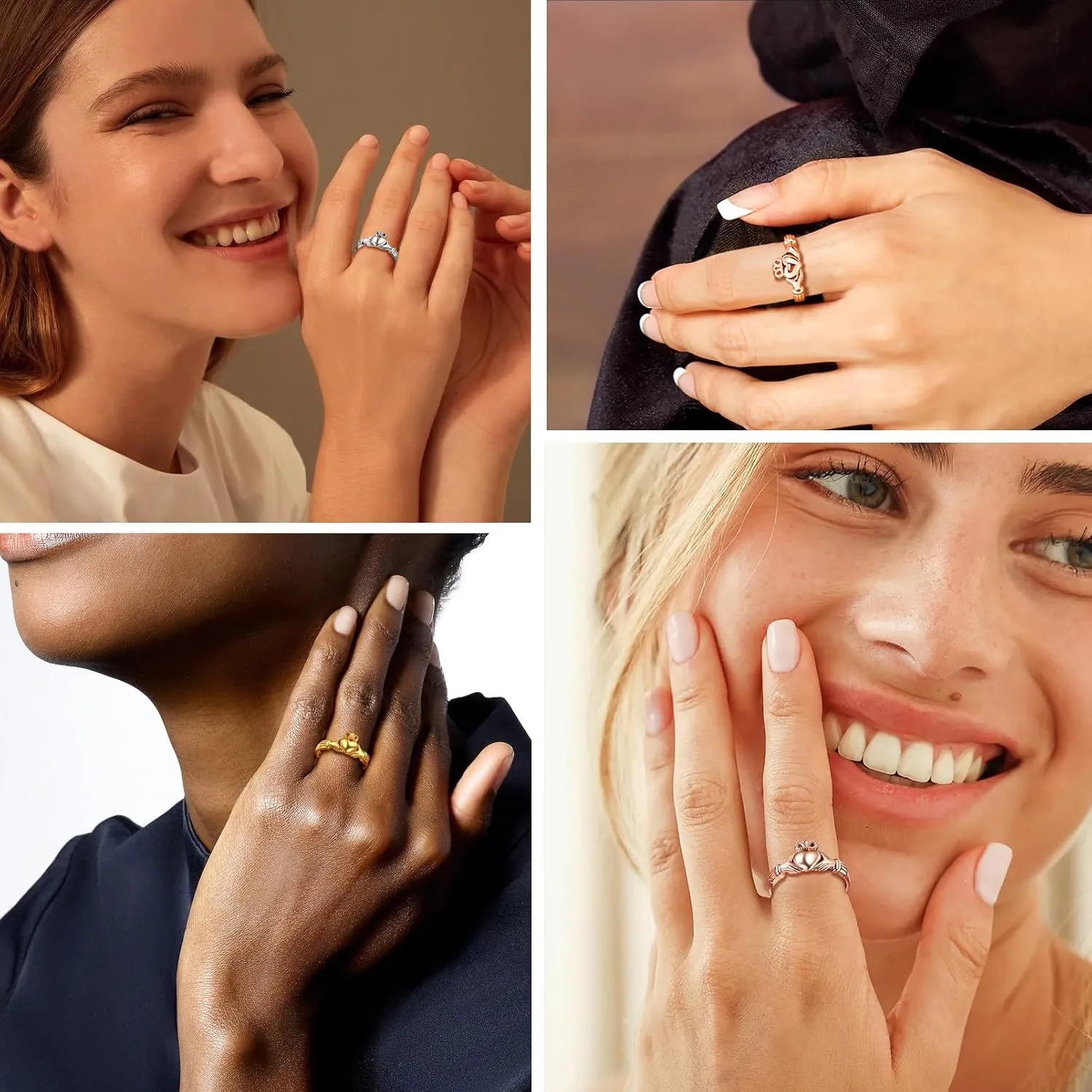 PROSILVER 925 Sterling Silver Claddagh Ring/Celtic Knot Ring for Women, Irish Wedding Band, Rose Gold Plated/Gold Plated, Size 4-12, Come with Box