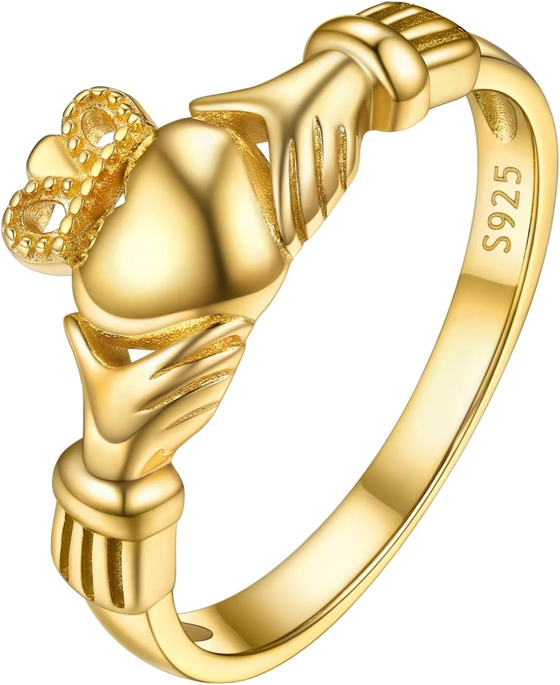 PROSILVER 925 Sterling Silver Claddagh Ring/Celtic Knot Ring for Women, Irish Wedding Band, Rose Gold Plated/Gold Plated, Size 4-12, Come with Box