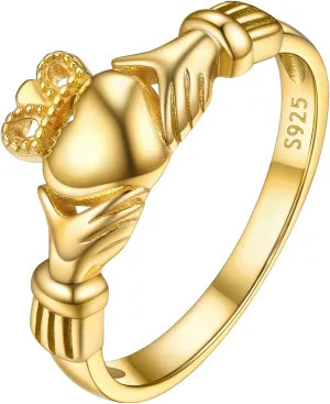 PROSILVER 925 Sterling Silver Claddagh Ring/Celtic Knot Ring for Women, Irish Wedding Band, Rose Gold Plated/Gold Plated, Size 4-12, Come with Box