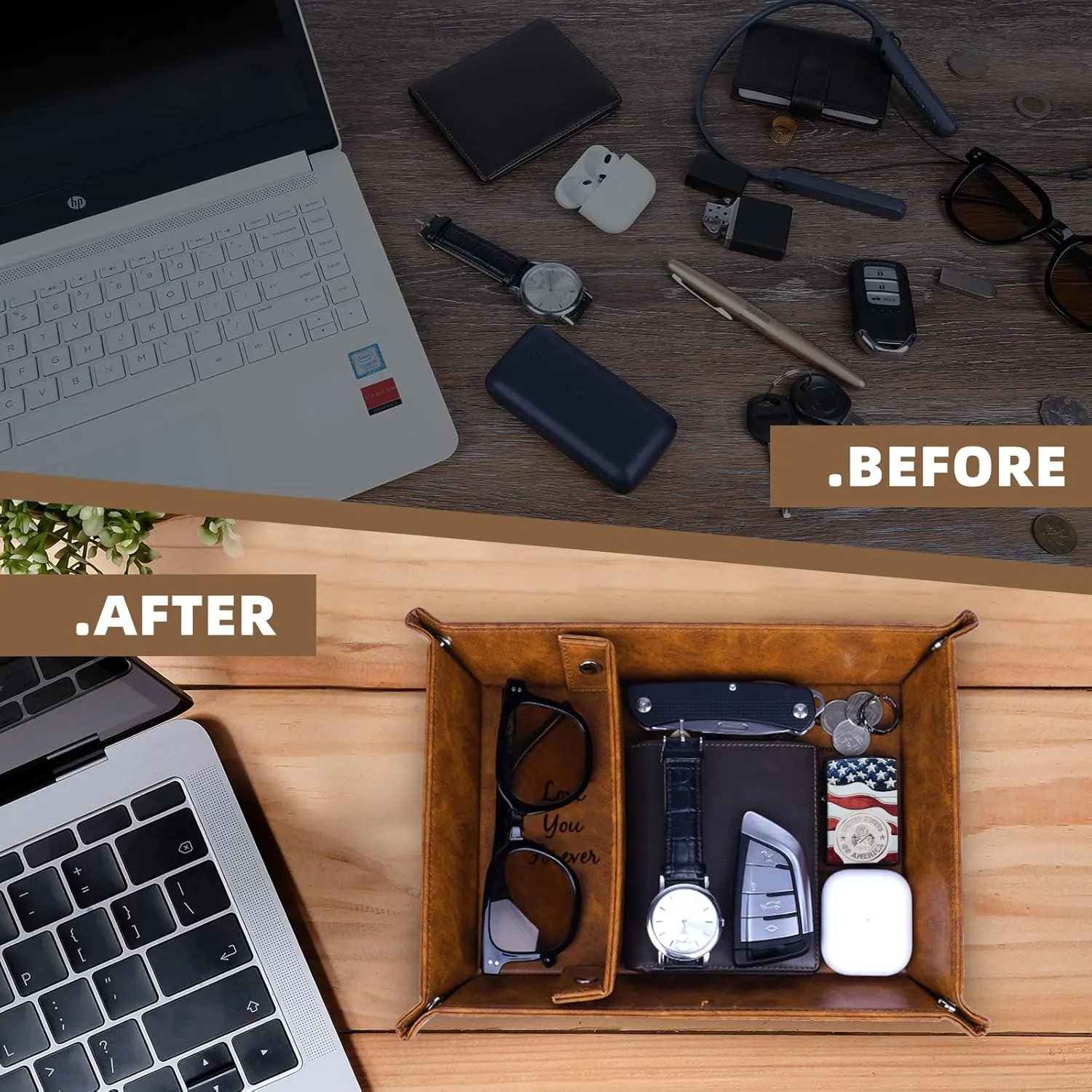PU Leather Tray and Keychain, Unique Gifts for Him Boyfriend from Girlfriend, Gifts Ideas for Husband Anniversary from Wife, Sentimental Gifts for Him Birthday