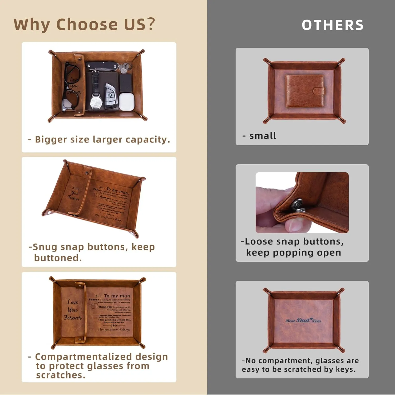 PU Leather Tray and Keychain, Unique Gifts for Him Boyfriend from Girlfriend, Gifts Ideas for Husband Anniversary from Wife, Sentimental Gifts for Him Birthday