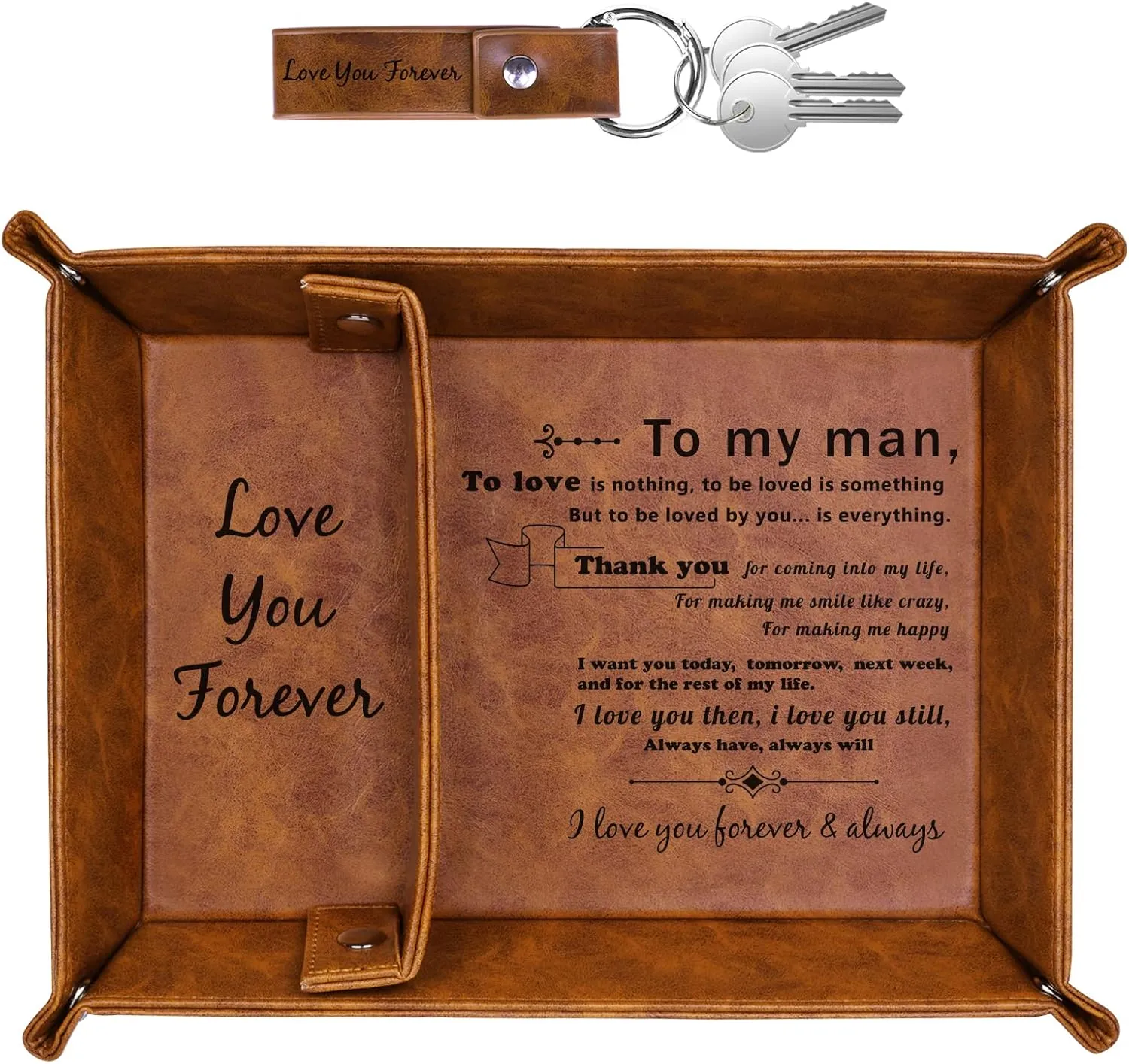 PU Leather Tray and Keychain, Unique Gifts for Him Boyfriend from Girlfriend, Gifts Ideas for Husband Anniversary from Wife, Sentimental Gifts for Him Birthday