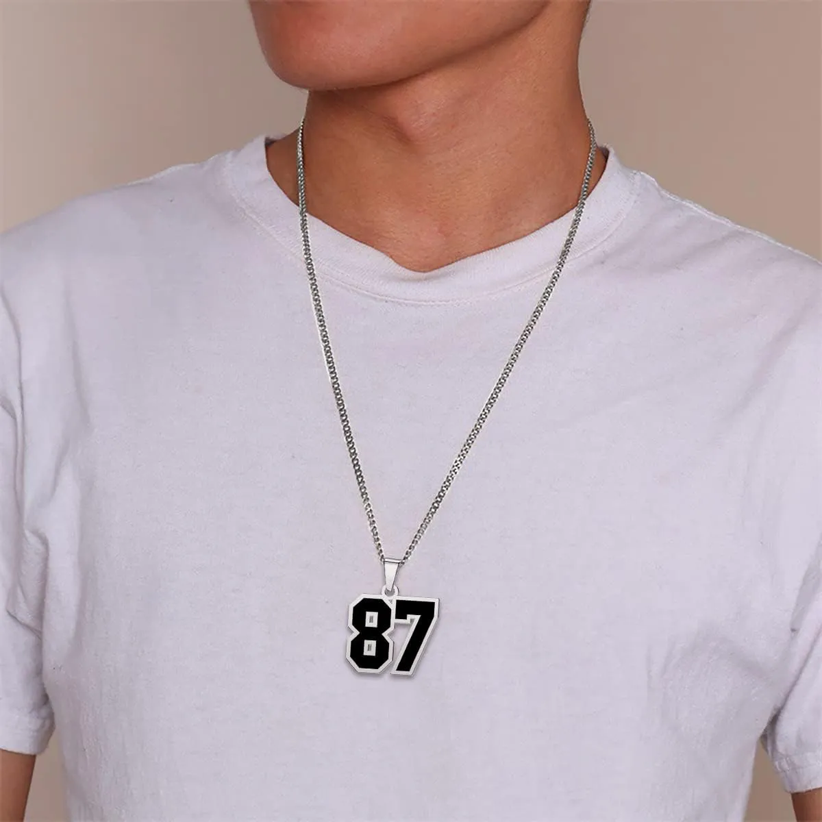 Q&Locket Stainless Steel 0-99 Number Necklaces for Athletes Personalized Sports Team Jersey Number Pendant Chain Soccer Football Basketball Baseball Custom Jewelry for Boys Men Girls Womens