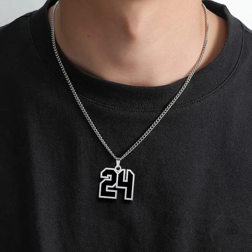 Q&Locket Stainless Steel 0-99 Number Necklaces for Athletes Personalized Sports Team Jersey Number Pendant Chain Soccer Football Basketball Baseball Custom Jewelry for Boys Men Girls Womens