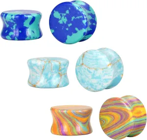 Qmcandy 6pcs Mixed Stone Ear Plugs Tunnels Saddle Expander Body Piercing Set Gauge 2g-5/8 inch