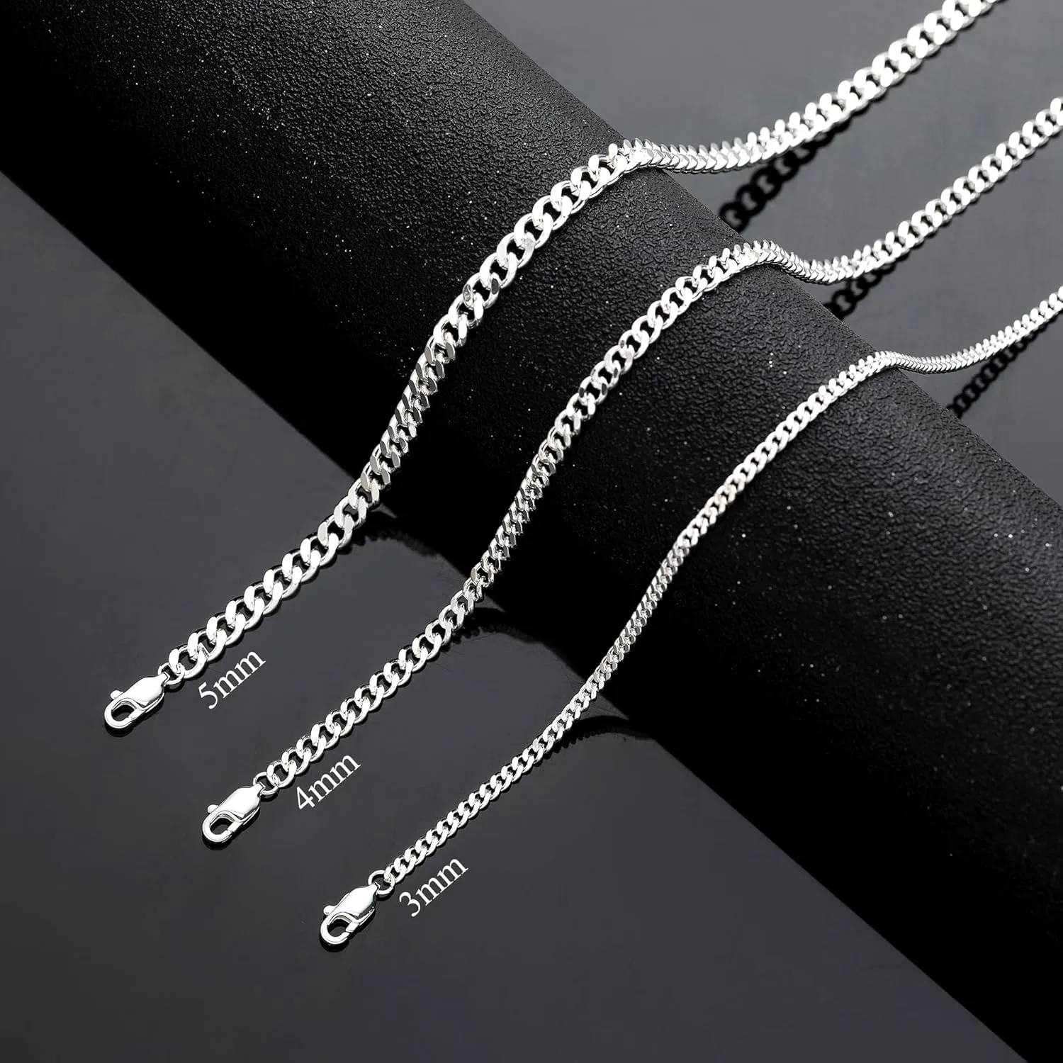 RANKEEF 3/4/5mm Cuban Link Chain for Men - Silver Chain for Men Boys Cuban Necklace Sturdy & Shiny Waterproof Non-Fading Jewelry Gifts for Dad Husband Boyfriend 18/20/22 Inches