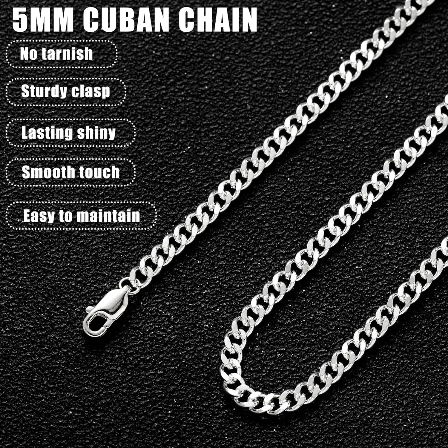 RANKEEF 3/4/5mm Cuban Link Chain for Men - Silver Chain for Men Boys Cuban Necklace Sturdy & Shiny Waterproof Non-Fading Jewelry Gifts for Dad Husband Boyfriend 18/20/22 Inches