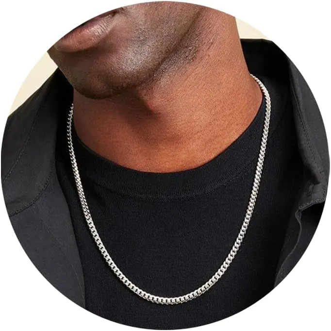 RANKEEF 3/4/5mm Cuban Link Chain for Men - Silver Chain for Men Boys Cuban Necklace Sturdy & Shiny Waterproof Non-Fading Jewelry Gifts for Dad Husband Boyfriend 18/20/22 Inches
