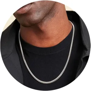 RANKEEF 3/4/5mm Cuban Link Chain for Men - Silver Chain for Men Boys Cuban Necklace Sturdy & Shiny Waterproof Non-Fading Jewelry Gifts for Dad Husband Boyfriend 18/20/22 Inches