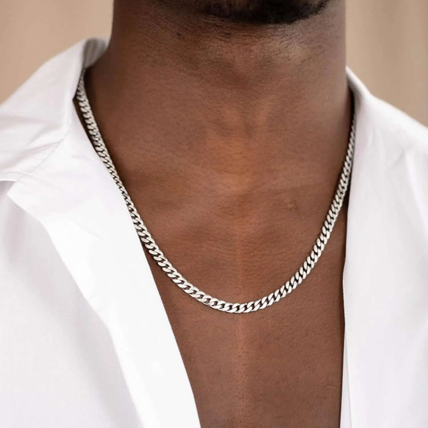 RANKEEF 3/4/5mm Cuban Link Chain for Men - Silver Chain for Men Boys Cuban Necklace Sturdy & Shiny Waterproof Non-Fading Jewelry Gifts for Dad Husband Boyfriend 18/20/22 Inches