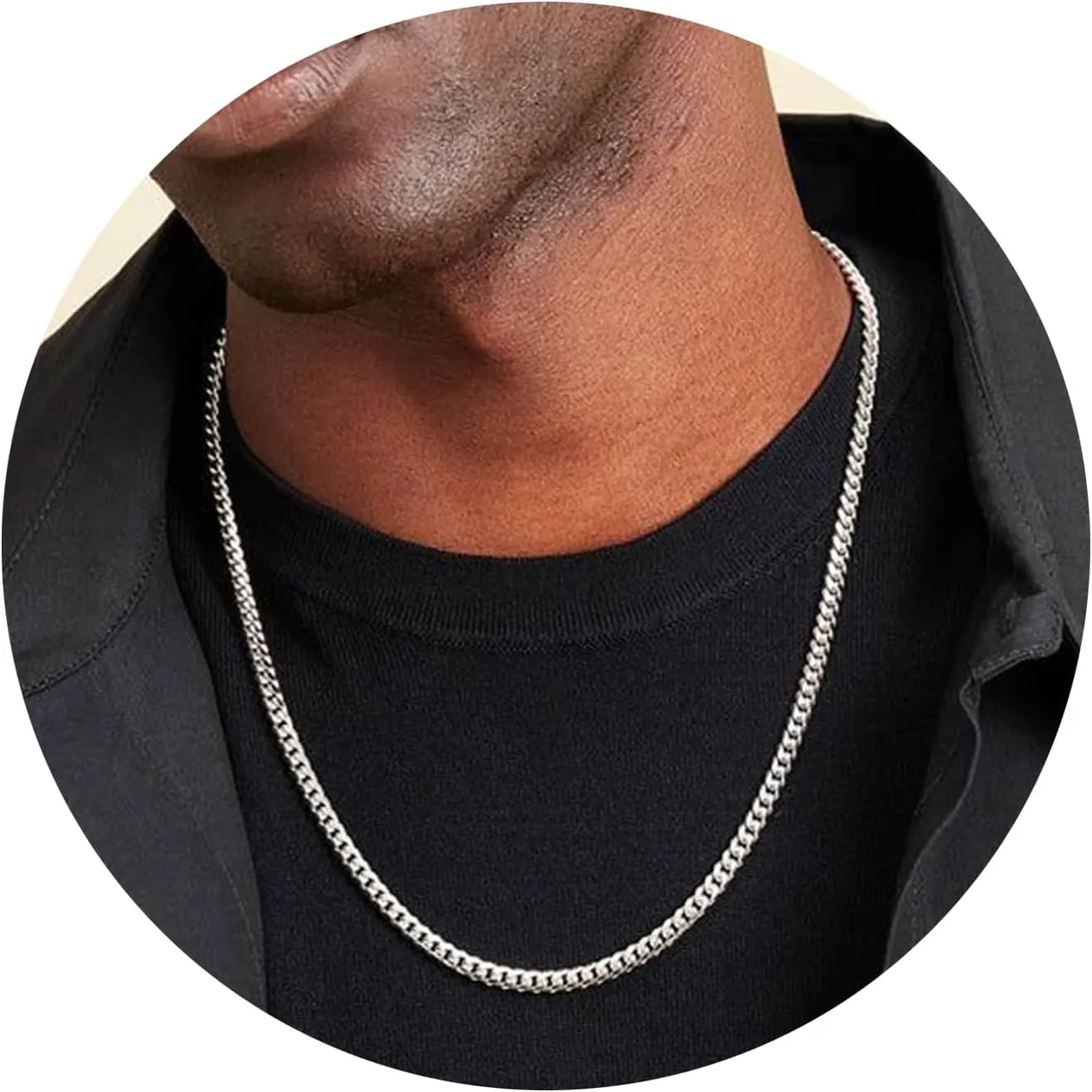 RANKEEF 3/4/5mm Cuban Link Chain for Men - Silver Chain for Men Boys Cuban Necklace Sturdy & Shiny Waterproof Non-Fading Jewelry Gifts for Dad Husband Boyfriend 18/20/22 Inches