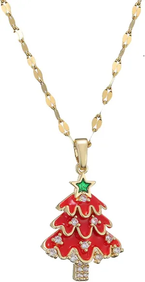 Red Christmas Necklace for Women Cute Christmas Hat Pearl Necklace Red Crystal Christmas Tree Pendant Necklace, New Year's Birthday Christmas Jewelry