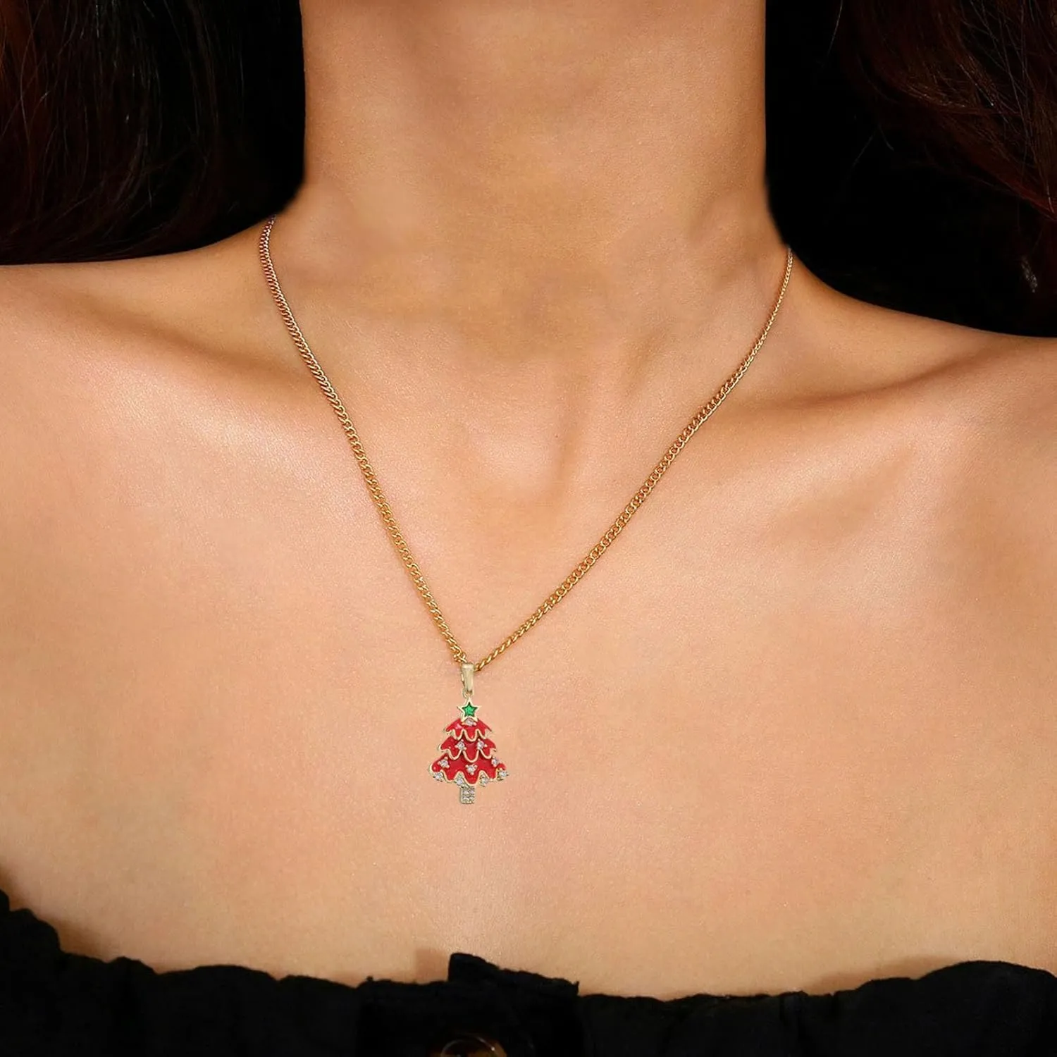 Red Christmas Necklace for Women Cute Christmas Hat Pearl Necklace Red Crystal Christmas Tree Pendant Necklace, New Year's Birthday Christmas Jewelry