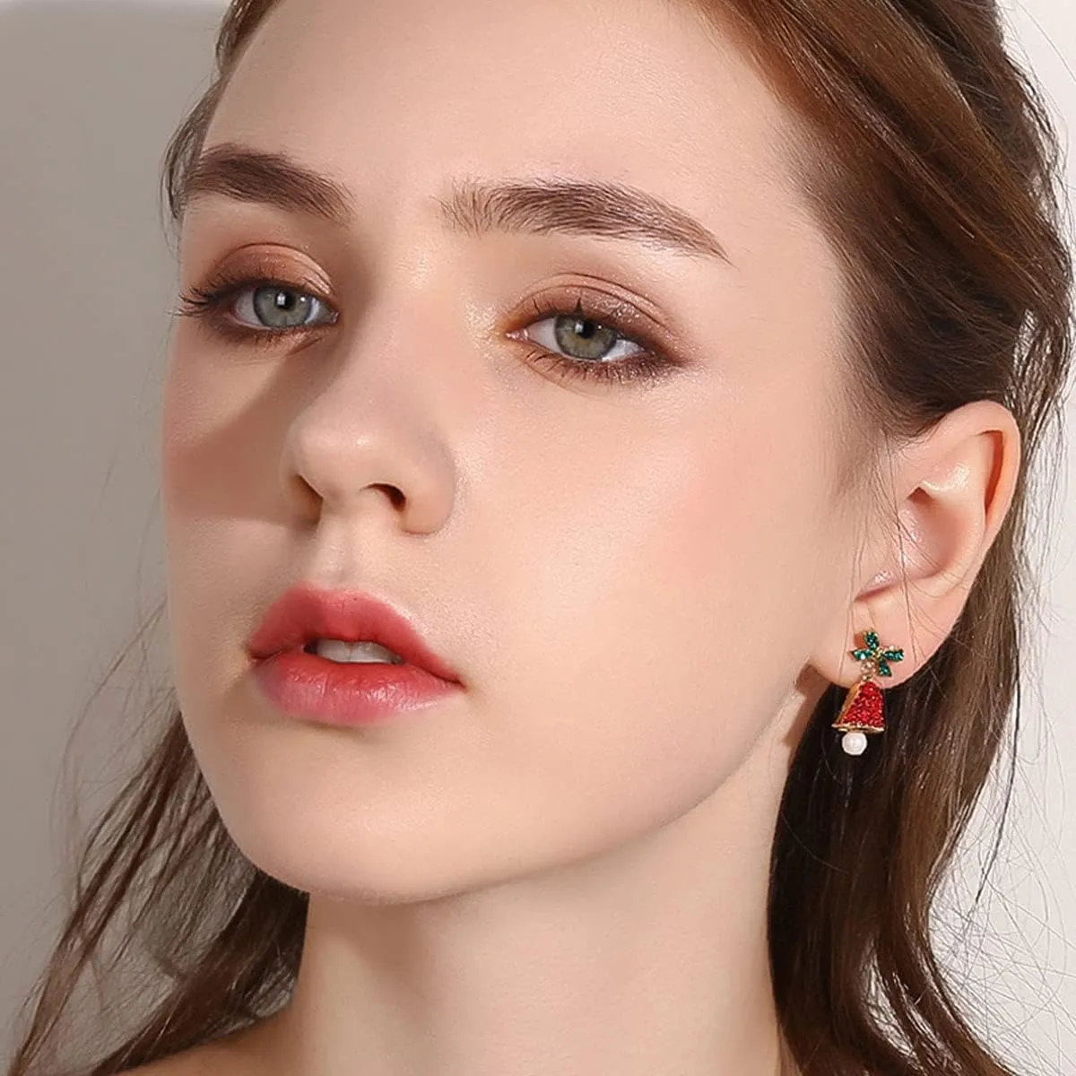Red Crystal Bell Christmas Hat Earrings Santa Claus Christmas Tree Dangle Earrings Asymmetric Elk Santa Hat Butterfly Bell Christmas Earrings Rhinestone Stud Earrings for Women