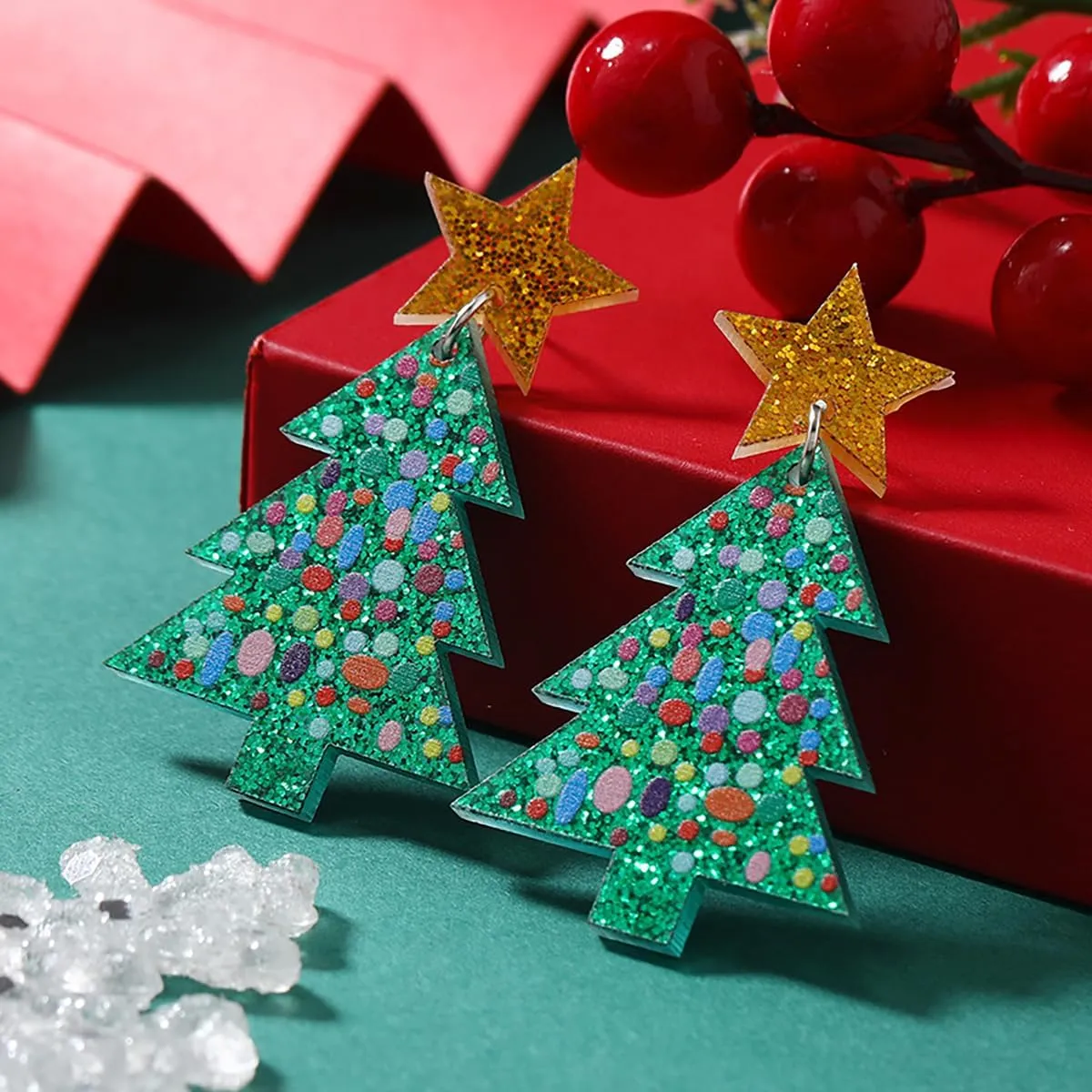 Red Crystal Bell Christmas Hat Earrings Santa Claus Christmas Tree Dangle Earrings Asymmetric Elk Santa Hat Butterfly Bell Christmas Earrings Rhinestone Stud Earrings for Women