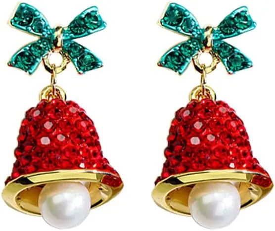 Red Crystal Bell Christmas Hat Earrings Santa Claus Christmas Tree Dangle Earrings Asymmetric Elk Santa Hat Butterfly Bell Christmas Earrings Rhinestone Stud Earrings for Women