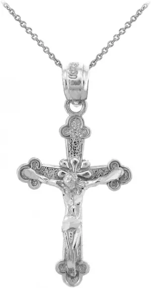 Religious Jewelry 925 Sterling Silver Textured Cross Christian Crucifix Pendant Necklace