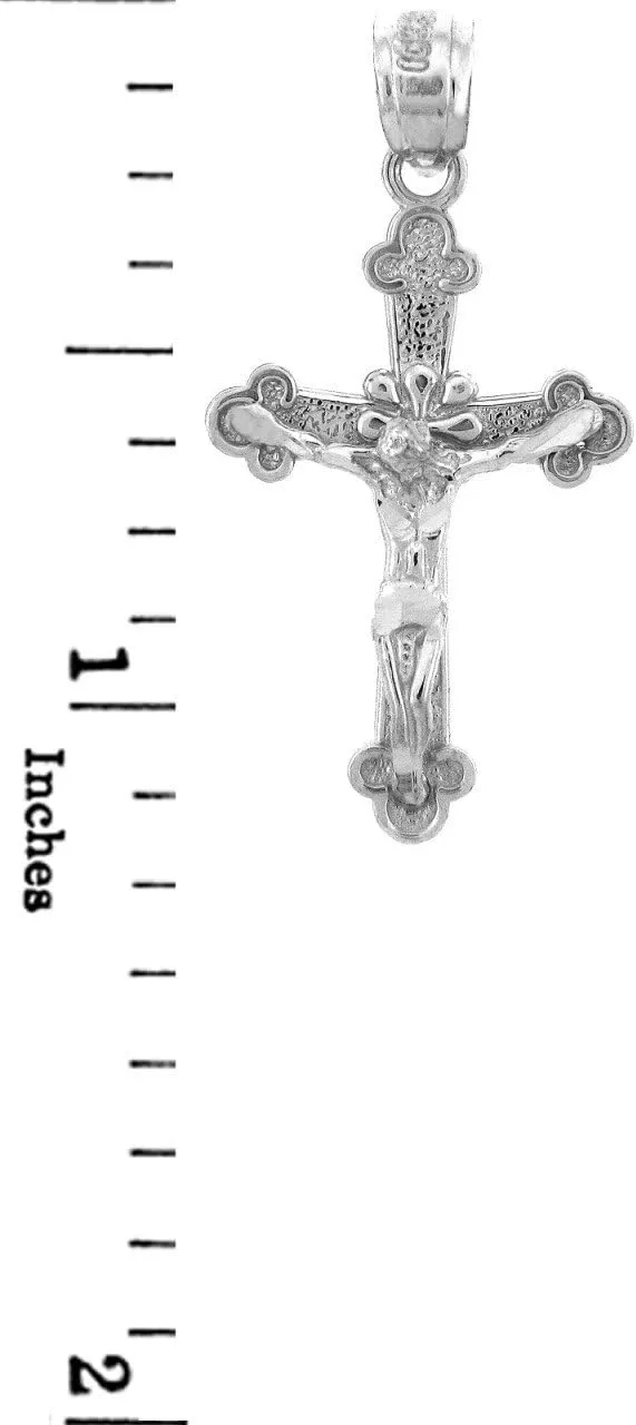 Religious Jewelry 925 Sterling Silver Textured Cross Christian Crucifix Pendant Necklace