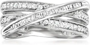 Ross-Simons 0.33 ct. t.w. Round and Baguette Diamond Crisscross Ring in Sterling Silver