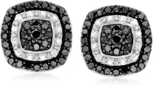 Ross-Simons 1.00 ct. t.w. Black and White Diamond Earrings in Sterling Silver