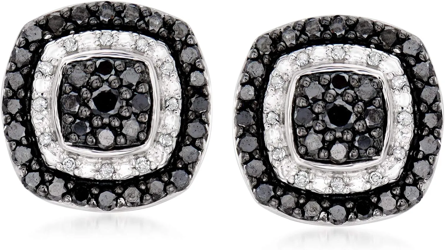 Ross-Simons 1.00 ct. t.w. Black and White Diamond Earrings in Sterling Silver