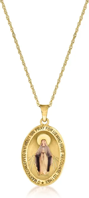 Ross-Simons 14kt Yellow Gold Miraculous Medal Pendant Necklace With Multicolored Enamel