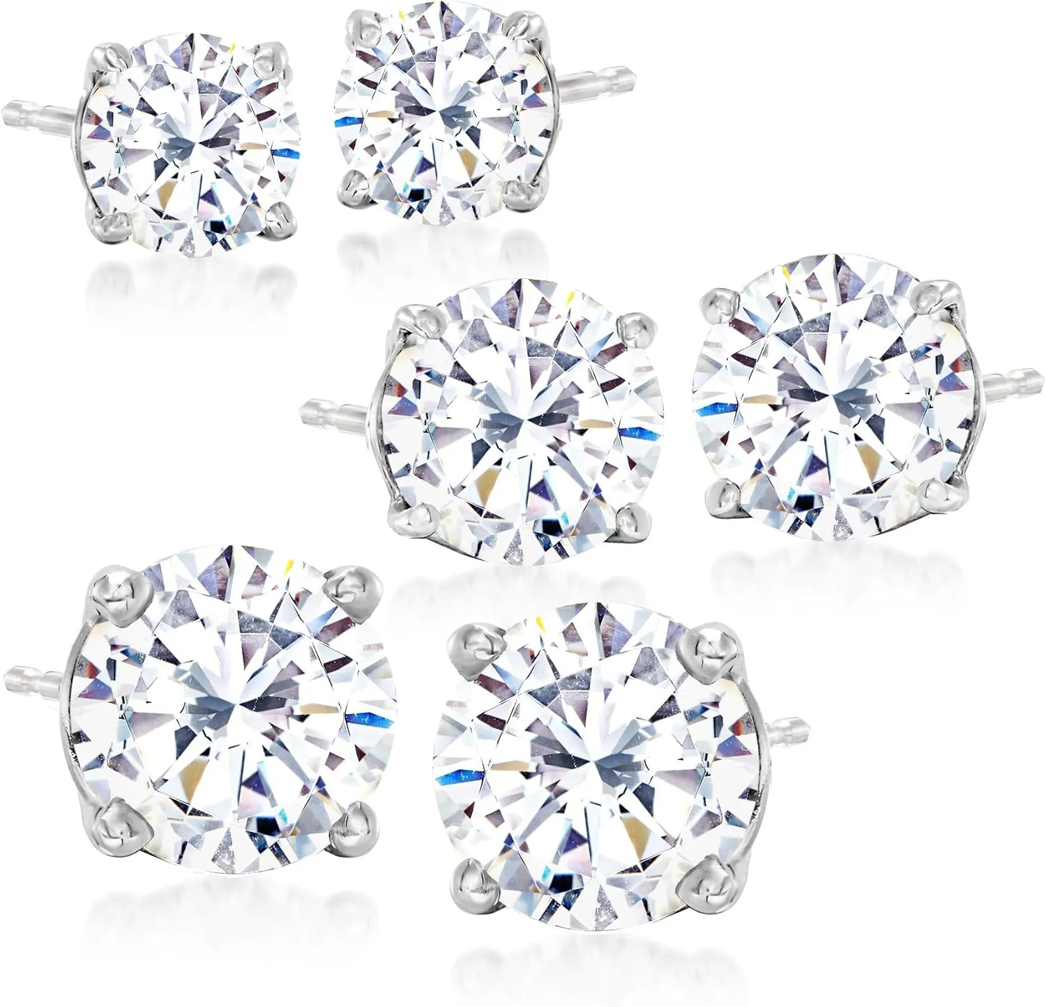 Ross-Simons 6.00 ct. t.w. CZ Jewelry Set: 3 Pairs Of Stud Earrings in Sterling Silver