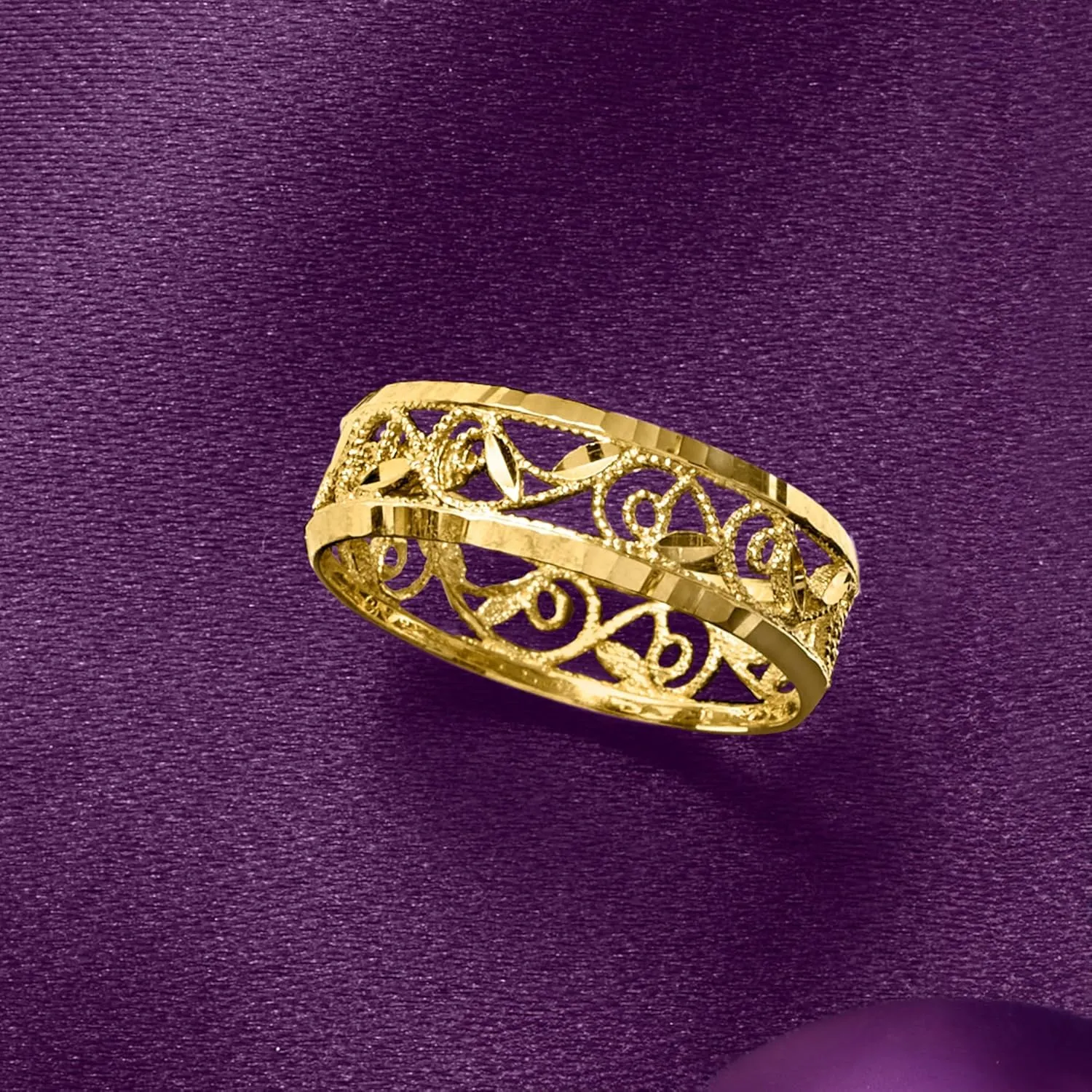 Ross-Simons Italian 18kt Yellow Gold Filigree Leaf Eternity-Style Ring