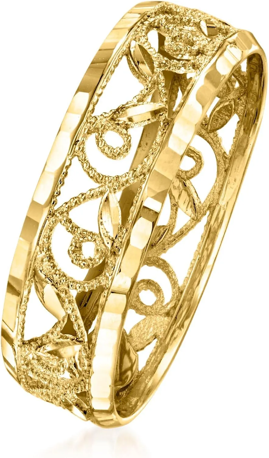 Ross-Simons Italian 18kt Yellow Gold Filigree Leaf Eternity-Style Ring