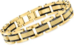 Ross-Simons Men's 18kt Gold-Plated Stainless Steel Link Bracelet. 8.5 inches