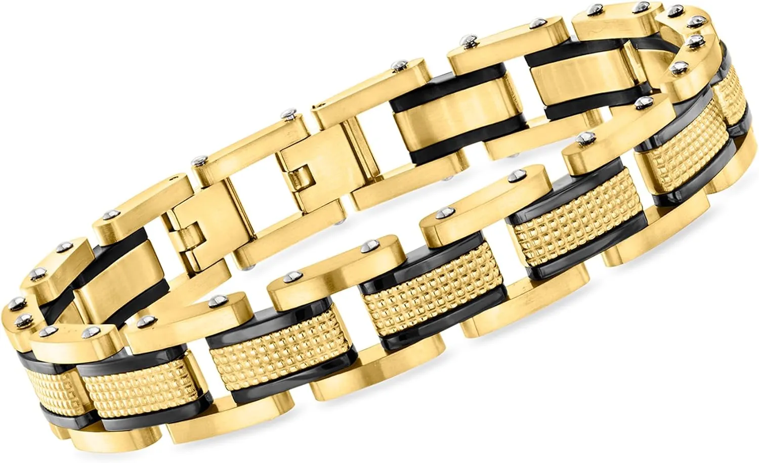 Ross-Simons Men's 18kt Gold-Plated Stainless Steel Link Bracelet. 8.5 inches