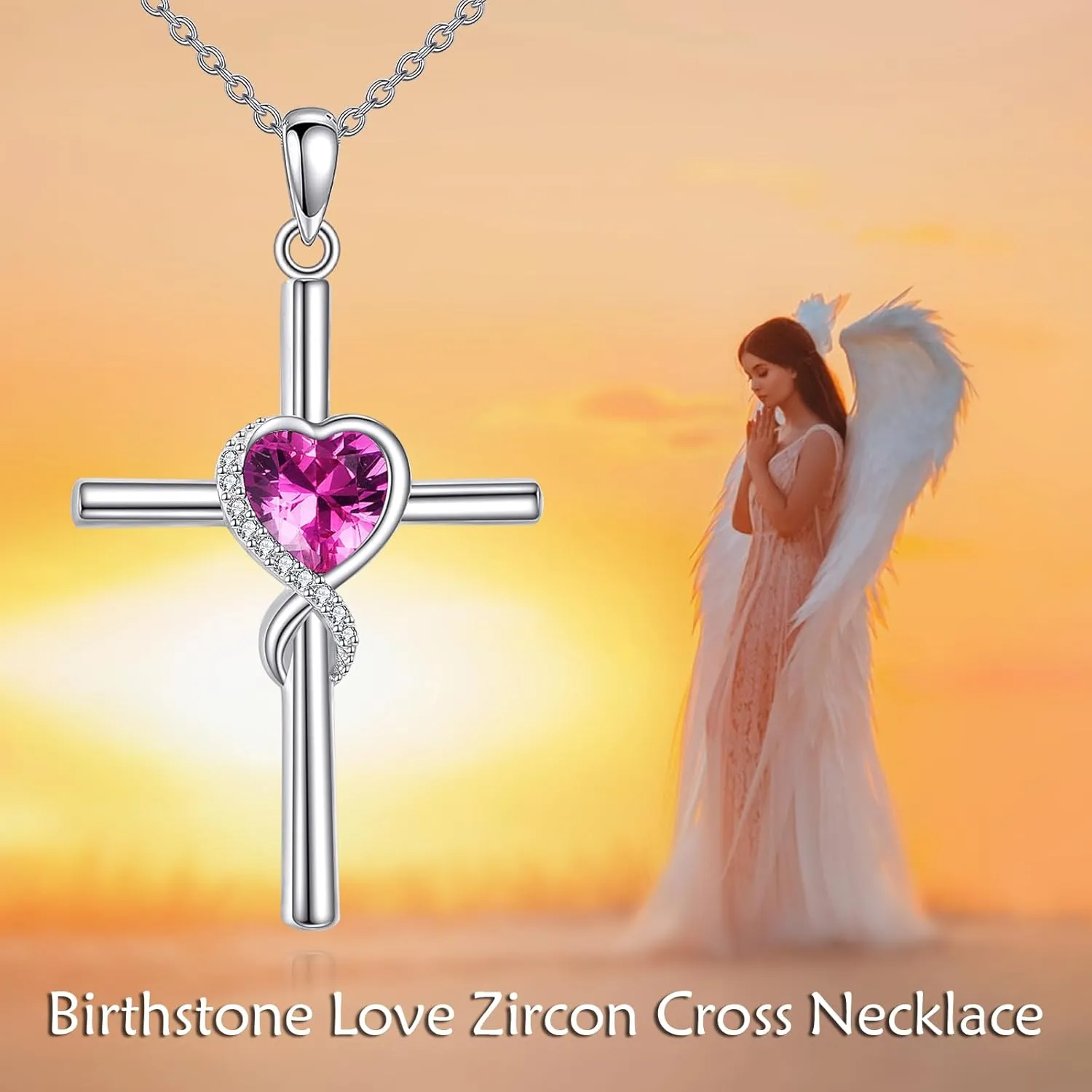 S925 Sterling Silver Cross Necklace for Women Birthstone Necklace Heart Infinity Cross Pendant Necklace Christmas Valentines Day Gifts Birthday Holiday Gifts for Her, 18" 2" Inches