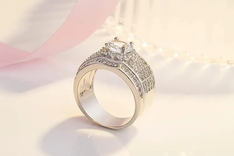 S925 Sterling Silver Cubic Zirconia CZ Band Rings 18K Gold Plated Bling Pinky Ring Simulated Diamond Iced Out Ring CZ Punky Rappers Ring Full Diamond Men's Ring Hip Hop Ring for Men Big Boss Rings 12