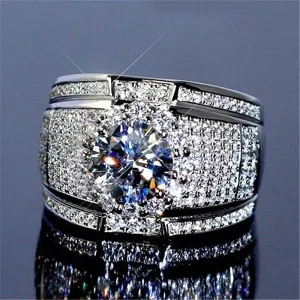 S925 Sterling Silver Cubic Zirconia CZ Band Rings 18K Gold Plated Bling Pinky Ring Simulated Diamond Iced Out Ring CZ Punky Rappers Ring Full Diamond Men's Ring Hip Hop Ring for Men Big Boss Rings 12