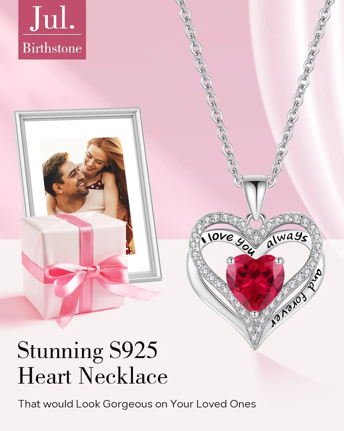 S925 Sterling Silver Necklace for Women, Wife Jewelry Rose Gold, Mom Birthday Valentines Mothers Day Gifts, Girlfriend Necklaces, Daughter Heart Jewel, Anniversary for Her