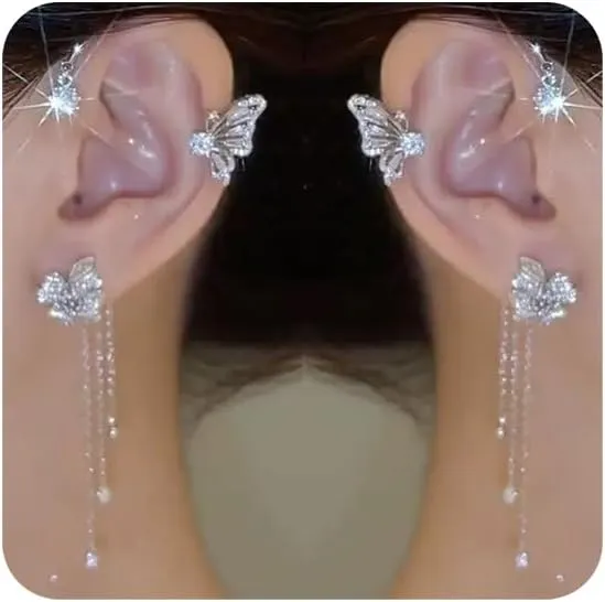 Shining Butterfly Ear Cuffs Zircon Butterfly Earrings for Women Ear Cuffs for Women Non Piercing Ear Wrap Around Earrings