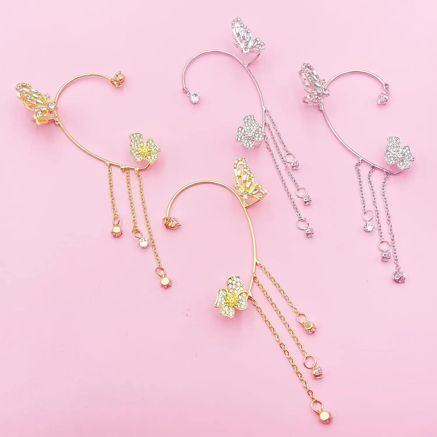 Shining Butterfly Ear Cuffs Zircon Butterfly Earrings for Women Ear Cuffs for Women Non Piercing Ear Wrap Around Earrings