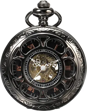 ShoppeWatch Mens Pocket Watch with Chain | Hand Winding Vintage Pocket Watch | Classic Mechanical Movement Pocketwatch | 1920s Railroad Steampunk Costume Accessory