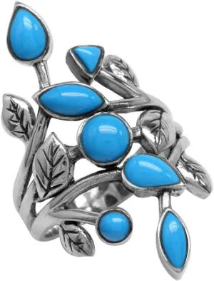 Silvershake Created Blue Turquoise 925 Sterling Silver Leaf Vintage Style Ring Size 9