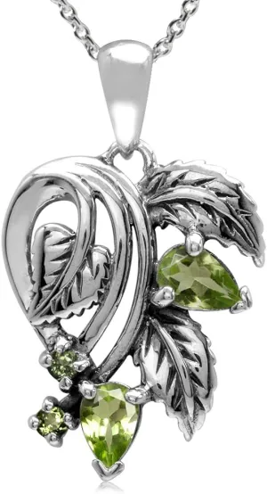 Silvershake Natural Gemstone 925 Sterling Silver Leaf Vintage Style Pendant with 18 Inches Chain Necklace