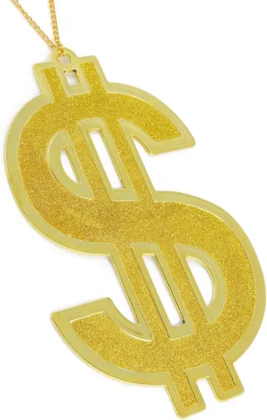 Skeleteen Hip Hop Gold Necklace - Rapper Dollar Sign Medallion Gangster Golden Chain Costume Bling Jewelry