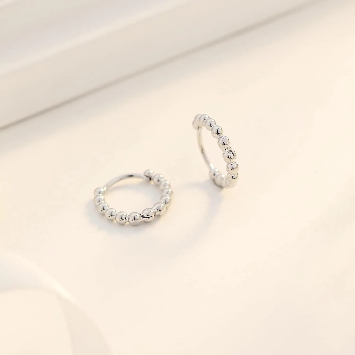 Small Ball Beaded Hoop Earrings for Women Sliver Gold Plated Round Shaped Huggie Hoops Earring Dainty Helix Cartilage Hooped Everyday Earrings Jewelry Gift for Holiday Wedding