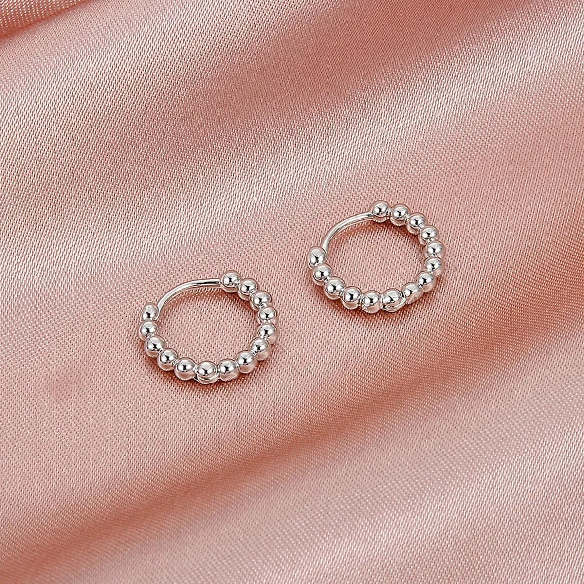 Small Ball Beaded Hoop Earrings for Women Sliver Gold Plated Round Shaped Huggie Hoops Earring Dainty Helix Cartilage Hooped Everyday Earrings Jewelry Gift for Holiday Wedding