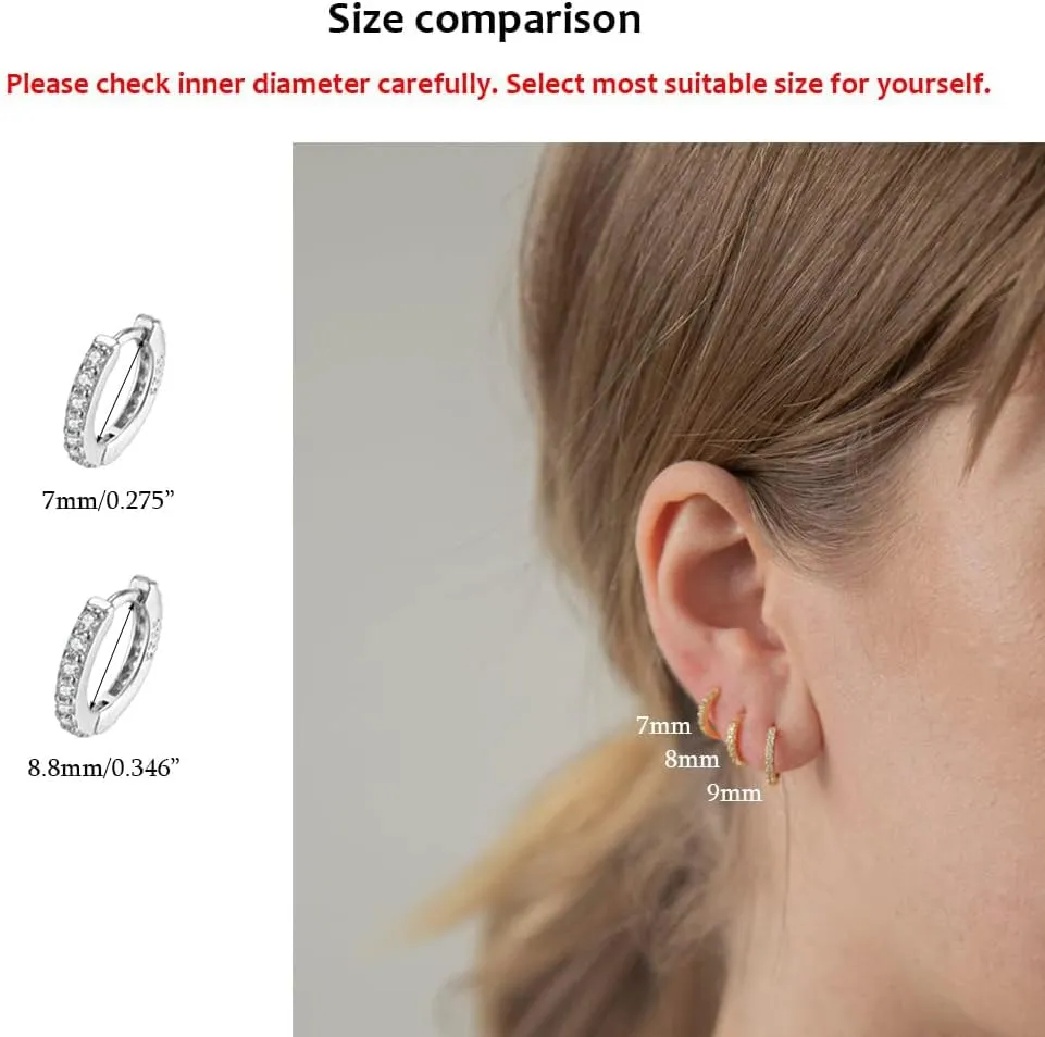 Small CZ Huggie Hoop Earrings for Women Girls, Dainty Lightweight Huggie Earring for Everyday in 925 Sterling Silver, Hypoallergenic