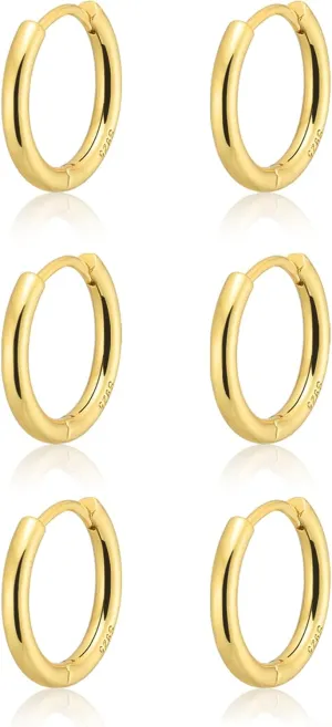 Small Gold Huggie Hoop Earrings Set for Women 14K Real Gold Plated Hypoallergenic Lightweight Earrings for Sensitive Ears Everyday Earrings Sets for Multiple Piercing Cartilage Hoop Earrings Stack Jewelry