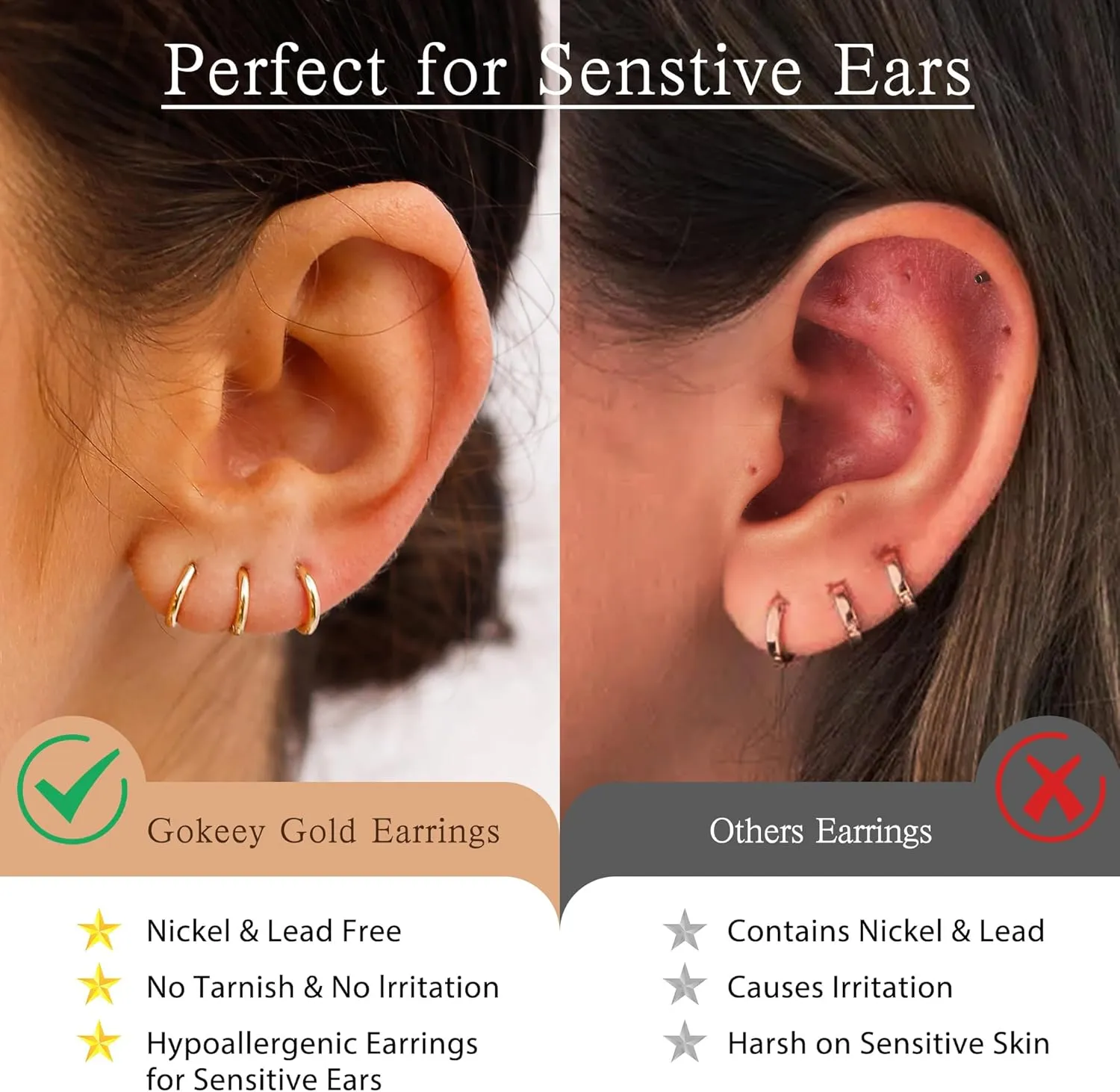 Small Gold Huggie Hoop Earrings Set for Women 14K Real Gold Plated Hypoallergenic Lightweight Earrings for Sensitive Ears Everyday Earrings Sets for Multiple Piercing Cartilage Hoop Earrings Stack Jewelry