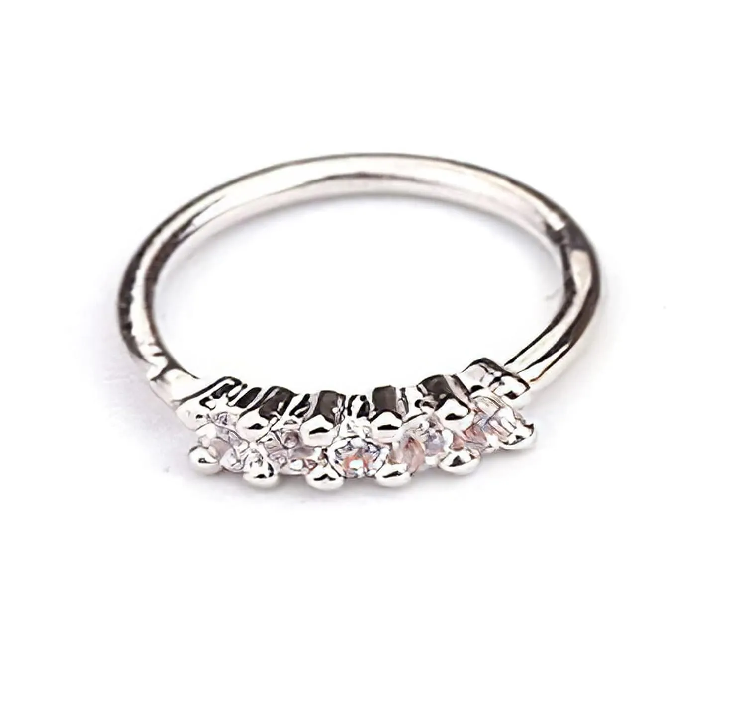 Small Gold Nose Ring Hoop for Women, Tiny Thin Clear CZ Surgical Steel Cartilage Earrings 316L Stainless Steel Nose Piercing Hoop Jewelry 8mm 202G (Silver, 5-stones)