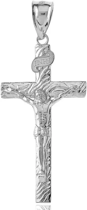 Solid 925 Sterling Silver Wood Textured Crucifix Cross Pendant (1.66")