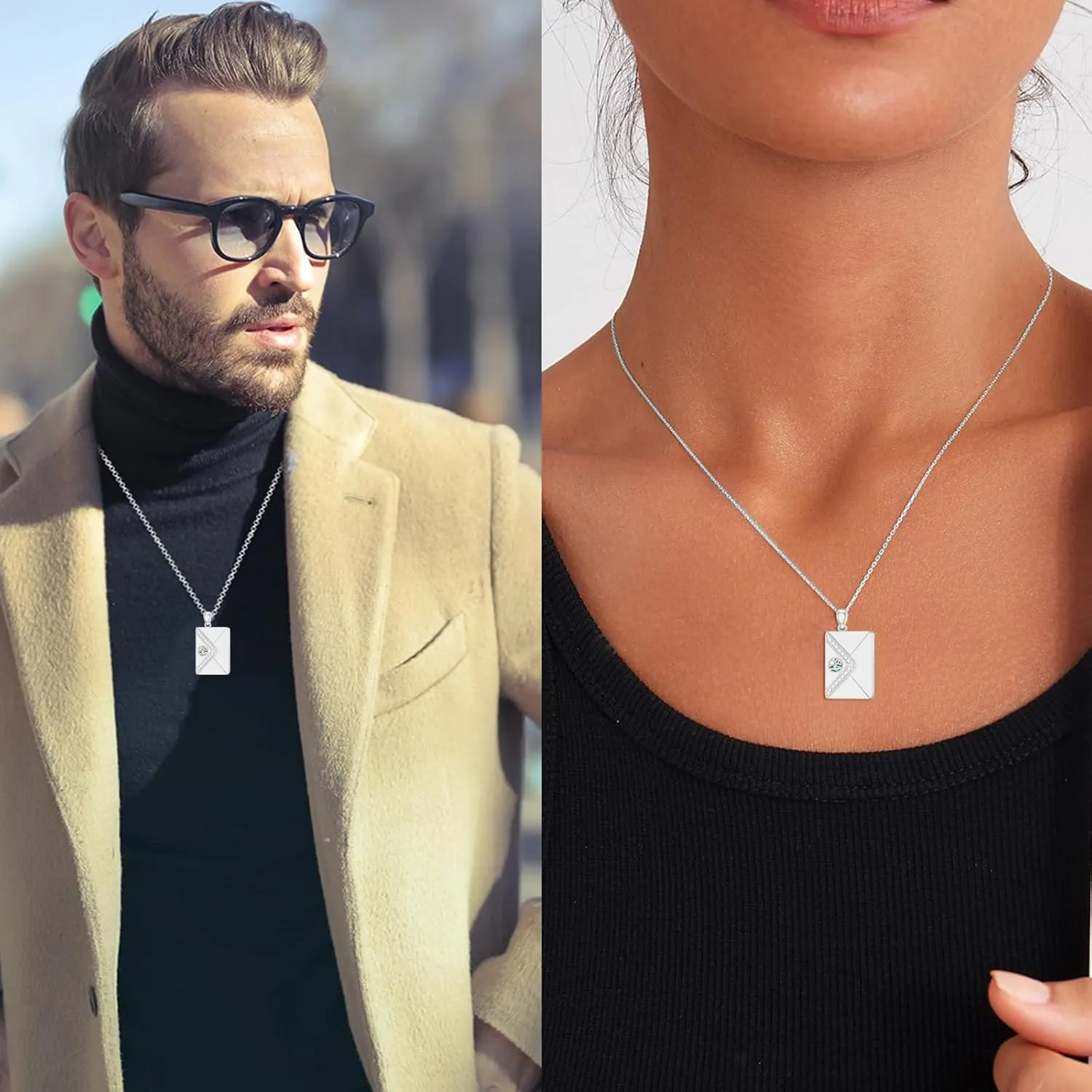 SOULMEET Personalized 10K 14K 18K Solid Gold/Plated Gold Envelope Locket That Holds Picture Custom Letters Engraved Envelope Necklace Gift for Men Women
