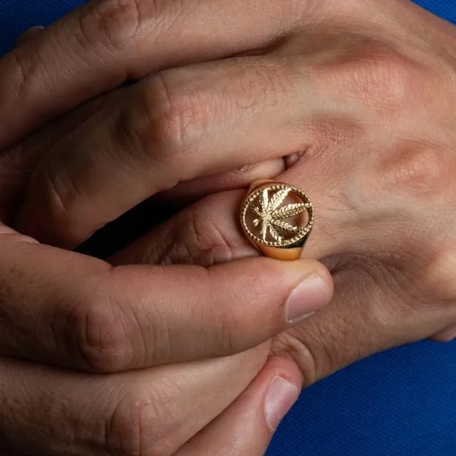 Sparkle Cut Marijuana Leaf Weed Textured Fine Ring Real Solid 10K Gold